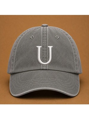 Kişiye Özel "u" Baş Harf Nakışlı Vintage Yıkamalı Beyzbol Şapkası