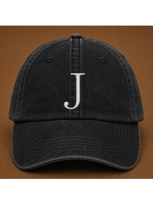 "j" Harfi Isimlere Özel Tasarım Nakışlı Vintage Yıkamalı Beyzbol Şapkası