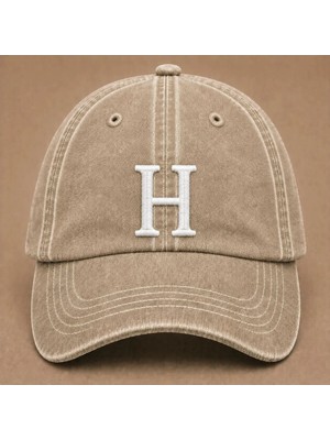 "h" Harfi Isimlere Özel Tasarım Nakışlı Vintage Yıkamalı Beyzbol Şapkası