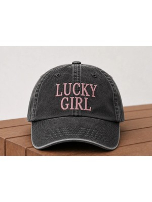 "lucky Girl" Yazılı Eskitme Yıkamalı Kadın Kep Şapka