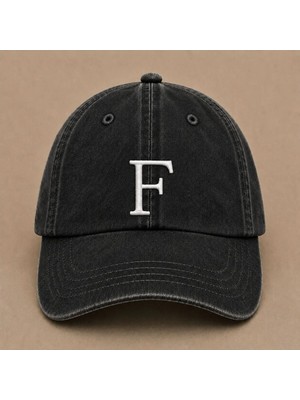 "f" Harfi Isimlere Özel Tasarım Nakışlı Vintage Yıkamalı Beyzbol Şapkası