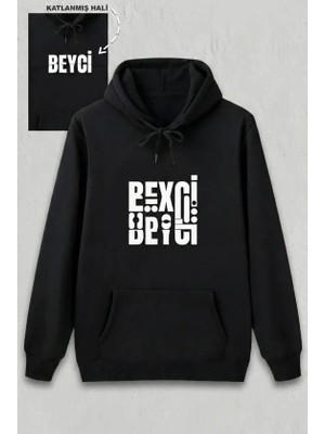 Pileli Store Sevgililer Günü Beyci Hediye Baskılı Oversize Kapüşonlu Sweatshirt - Siyah