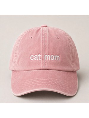 "cat Mom" (Kedi Annesi) Minimal Nakışlı Vintage Yıkamalı Beyzbol Şapkası