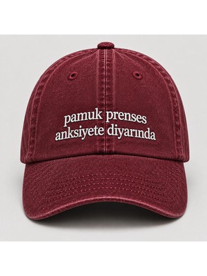 "pamuk Prenses Anksiyete Diyarında" Yazılı Eskitme Yıkamalı Kep Şapka