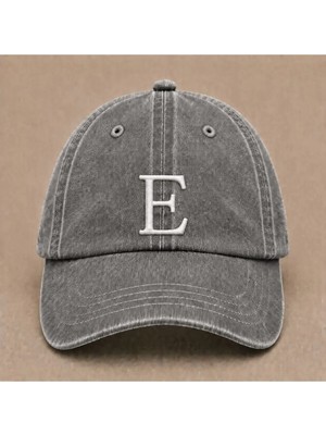 "e" Harfi Isimlere Özel Tasarım Nakışlı Vintage Yıkamalı Beyzbol Şapkası