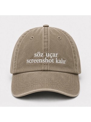 "söz Uçar Screenshot Kalır" Yazılı Eskitme Yıkamalı Kep Şapka