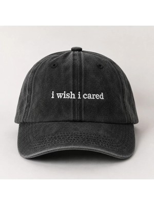 "ı Wish I Cared" Yazılı Eskitme Yıkamalı Kep Şapka