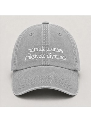 "pamuk Prenses Anksiyete Diyarında" Yazılı Eskitme Yıkamalı Kep Şapka