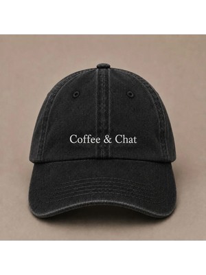 Coffee & Chat Nakışlı Vintage Yıkamalı Kep Şapka