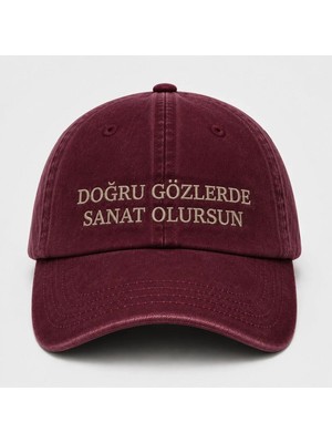 "doğru Gözlerde Sanat Olursun" Nakışlı Vintage Yıkamalı Beyzbol Şapkası