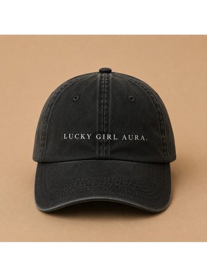 Lucky Girl Aura (Şanslı Kız Aurası) Nakışlı Vintage Yıkamalı Kep Şapka