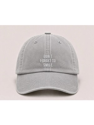 "don't Forget To Smile" Motivasyon Nakışlı Vintage Yıkamalı Beyzbol Şapkası