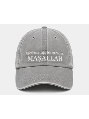 "tepeden Tırnağa Bir Markayım Maşallah" Yazılı Eskitme Yıkamalı Kep Şapka