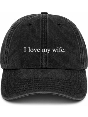 "ı Love My Wife" (Karımı Seviyorum) Nakışlı Vintage Yıkamalı Beyzbol Şapkası