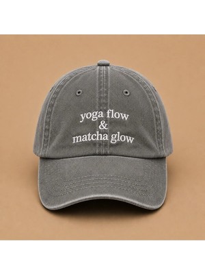 Yoga Flow Matcha Glow Yazılı Eskitme Yıkamalı Şapka
