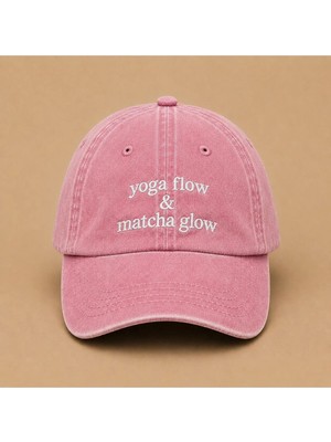 Yoga Flow Matcha Glow Yazılı Eskitme Yıkamalı Şapka