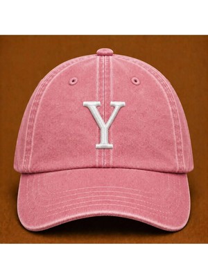 Kişiye Özel "y" Baş Harf Nakışlı Vintage Yıkamalı Beyzbol Şapkası