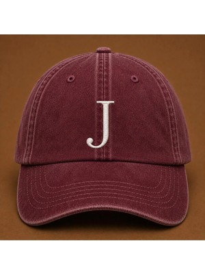 "j" Harfi Isimlere Özel Tasarım Nakışlı Vintage Yıkamalı Beyzbol Şapkası