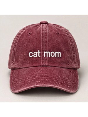"cat Mom" (Kedi Annesi) Minimal Nakışlı Vintage Yıkamalı Beyzbol Şapkası
