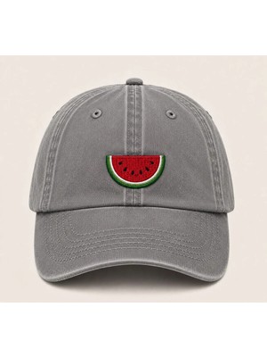 Minimal Karpuz Nakışlı Vintage Yıkamalı Kep Şapka