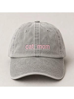 "cat Mom" (Kedi Annesi) Minimal Nakışlı Vintage Yıkamalı Beyzbol Şapkası