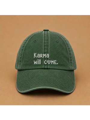 Karma Will Come Yazılı Eskitme Yıkamalı Şapka