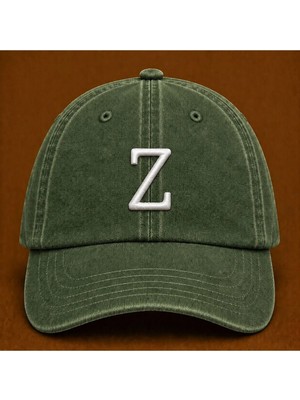 Kişiye Özel "z" Baş Harf Nakışlı Vintage Yıkamalı Beyzbol Şapkası