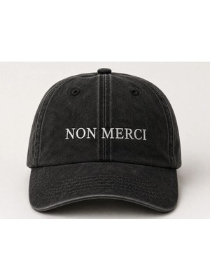 "non Mercı" Minimal Nakışlı Vintage Yıkamalı Beyzbol Şapkası