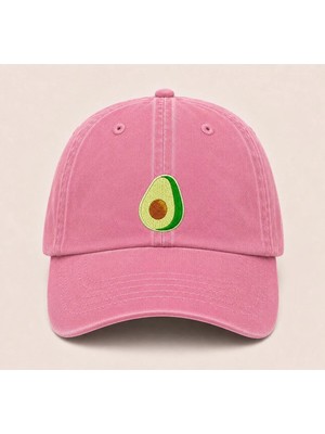 Minimal Avokado Nakışlı Vintage Yıkamalı Kep Şapka