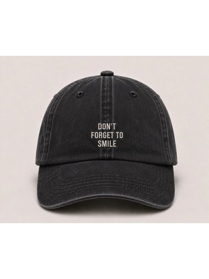 "don't Forget To Smile" Motivasyon Nakışlı Vintage Yıkamalı Beyzbol Şapkası