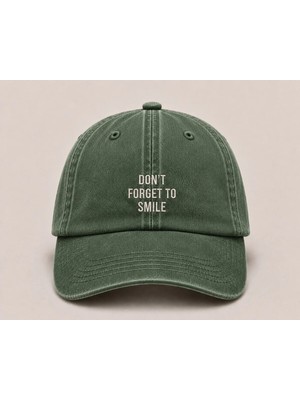 "don't Forget To Smile" Motivasyon Nakışlı Vintage Yıkamalı Beyzbol Şapkası
