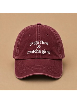 Yoga Flow Matcha Glow Yazılı Eskitme Yıkamalı Şapka