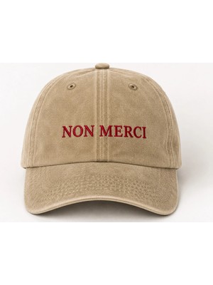 "non Mercı" Minimal Nakışlı Vintage Yıkamalı Beyzbol Şapkası
