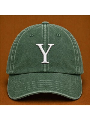 Kişiye Özel "y" Baş Harf Nakışlı Vintage Yıkamalı Beyzbol Şapkası