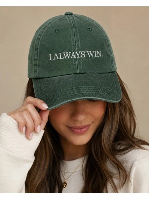 I Always Win (Her Zaman Kazanırım) Nakışlı Vintage Yıkamalı Kep Şapka