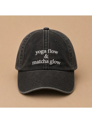 Yoga Flow Matcha Glow Yazılı Eskitme Yıkamalı Şapka