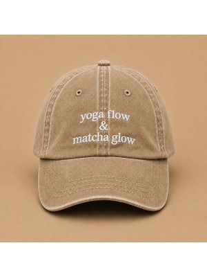 Yoga Flow Matcha Glow Yazılı Eskitme Yıkamalı Şapka