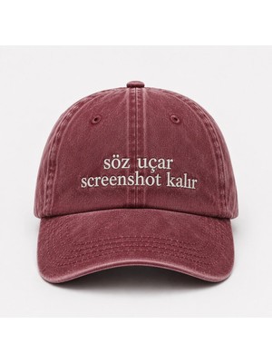 "söz Uçar Screenshot Kalır" Yazılı Eskitme Yıkamalı Kep Şapka