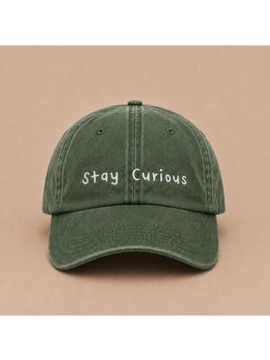 Stay Curious (Meraklı Kal) Yazılı Eskitme Yıkamalı Şapka