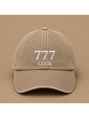 Weaved Co 777 Luck Yazılı Eskitme Yıkamalı Şapka Bej Renkli Kadınlar İçin Özgün Tasarım