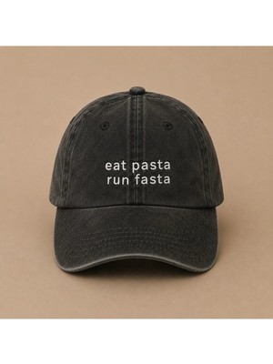 Eat Pasta Run Fasta Yazılı Eskitme Yıkamalı Şapka