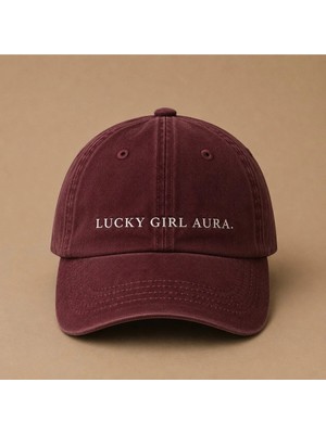 Lucky Girl Aura (Şanslı Kız Aurası) Nakışlı Vintage Yıkamalı Kep Şapka