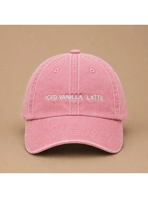 Iced Vanilla Latte Yazılı Eskitme Yıkamalı Şapka