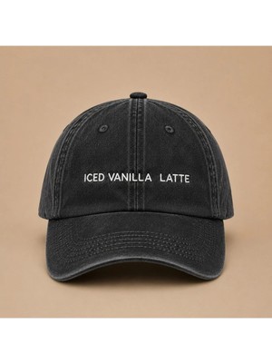Iced Vanilla Latte Yazılı Eskitme Yıkamalı Şapka