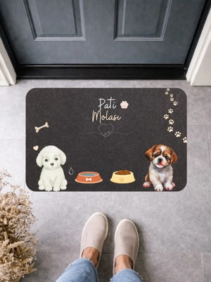 Bert "pati Molası" Köpek Desenli Kapı Önü ve Mama Kabı Altlığı Paspas 70X45 cm Kaymaz Taban