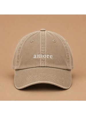 Amore (Aşk) Nakışlı Vintage Yıkamalı Kep Şapka