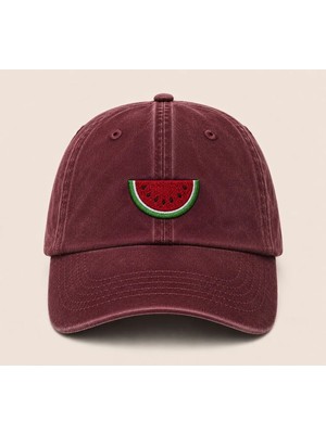 Minimal Karpuz Nakışlı Vintage Yıkamalı Kep Şapka