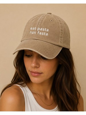 Eat Pasta Run Fasta Yazılı Eskitme Yıkamalı Şapka