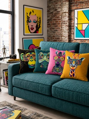 Pikko Home 4'lü Set Çılgın Dostlar  Fitilli Polyester Kırlent Kılıfı(Kr)