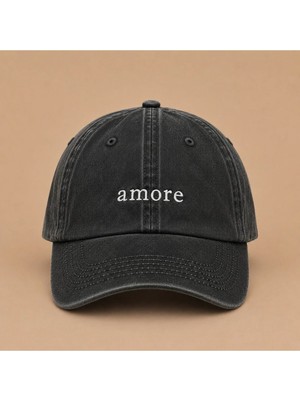 Amore (Aşk) Nakışlı Vintage Yıkamalı Kep Şapka